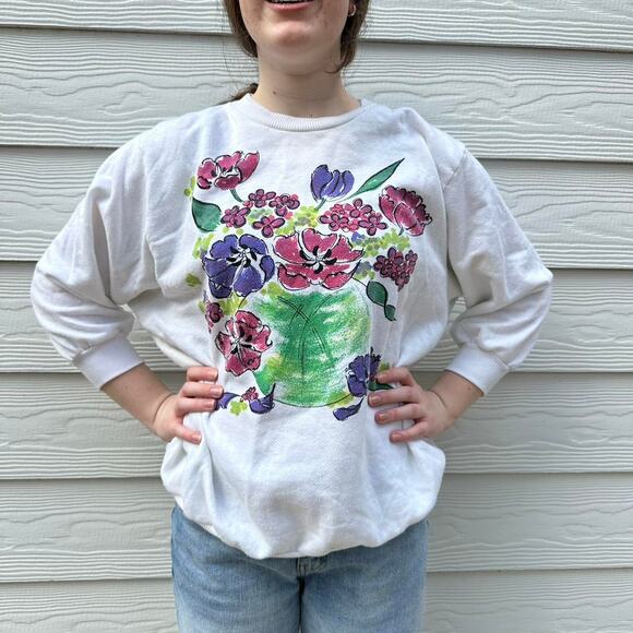 Vintage 90's Floral Print Crewneck Sweatshirt - Picture 1 of 4